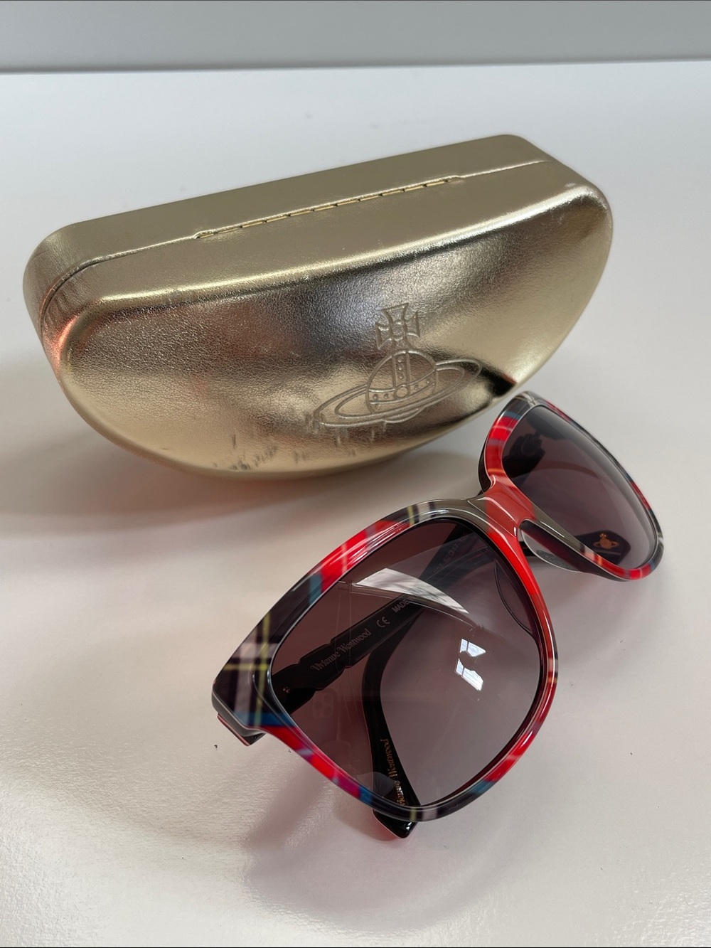 Vivienne Westwood Tartan Plaid Oversized Sunglasses Made in Italy BRAND NEW